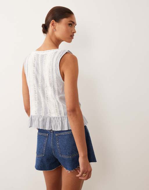 Top azul a rayas sin mangas de estilo boho con volantes de Abercrombie & Fitch, 4 de 4