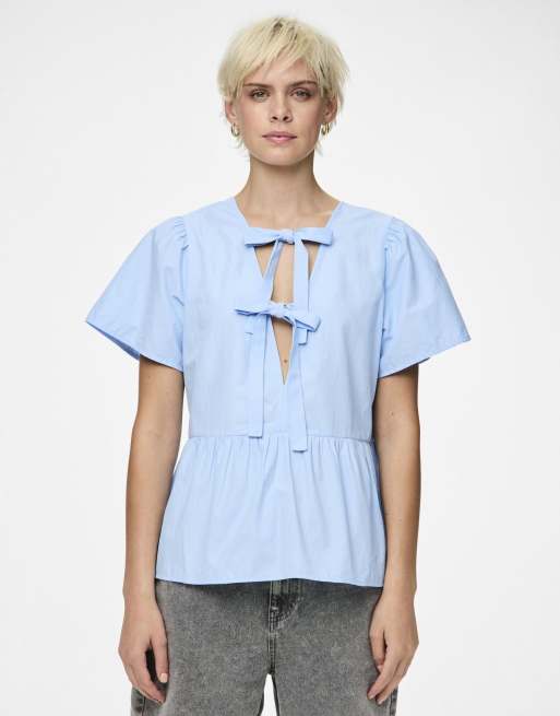 Top azul canal reversible de PIECES