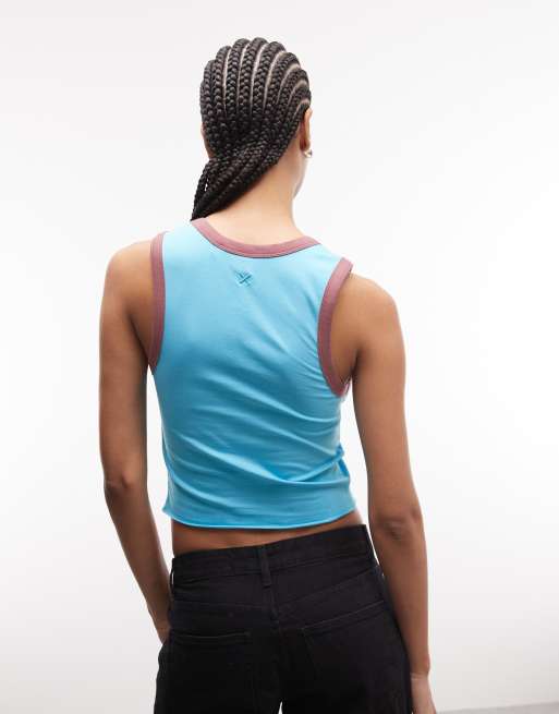 Top azul cerceta de tirantes con ribetes en contraste de COLLUSION, 4 de 4
