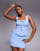 Top azul claro de estilo mesonera con diseño bordado, cuello cuadrado, detalle de lazada y ribete de encaje de algodón exclusivo de Kaiia (parte de un conjunto)  