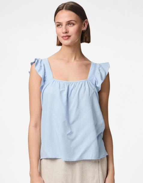 Top azul claro sin mangas de Pieces - view 1