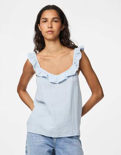 Top azul claro sin mangas de Pieces - view 1