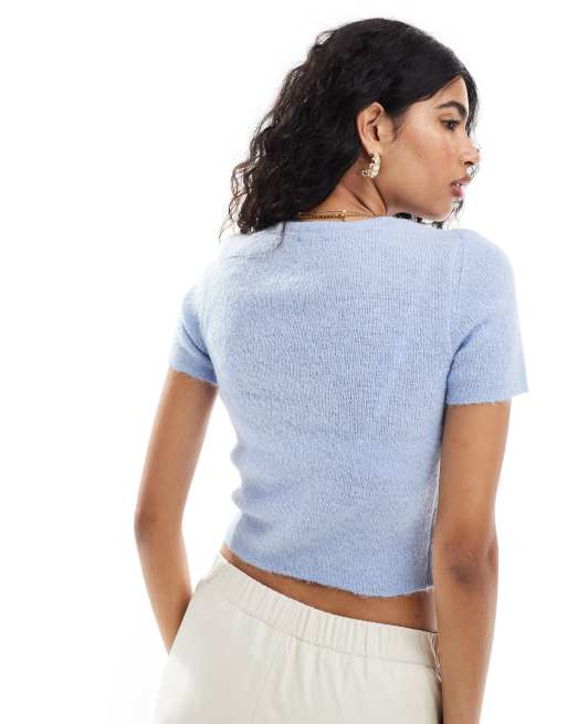 Top azul con diseño encogido de punto fino de ASOS DESIGN, 4 de 4