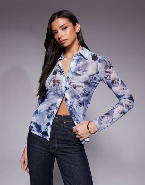 Top azul con estampado de ángeles y botones de malla de Good American (parte de un conjunto) - view 1