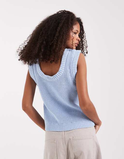 Top azul de tirantes con cuello ancho de punto de ASOS DESIGN, 2 de 4