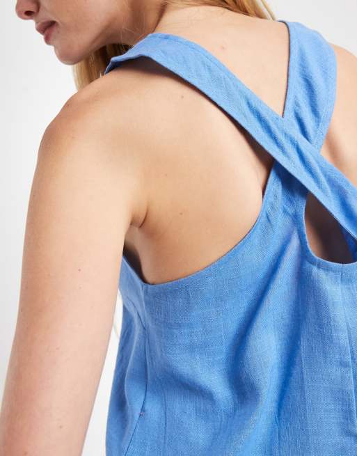 Top azul de tirantes con cuello ancho y espalda cruzada de lino de ASOS DESIGN, 2 de 4
