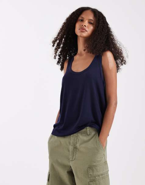 Top azul de tirantes de corte suelto con cuello ancho de tejido transparente de ASOS DESIGN - view 1
