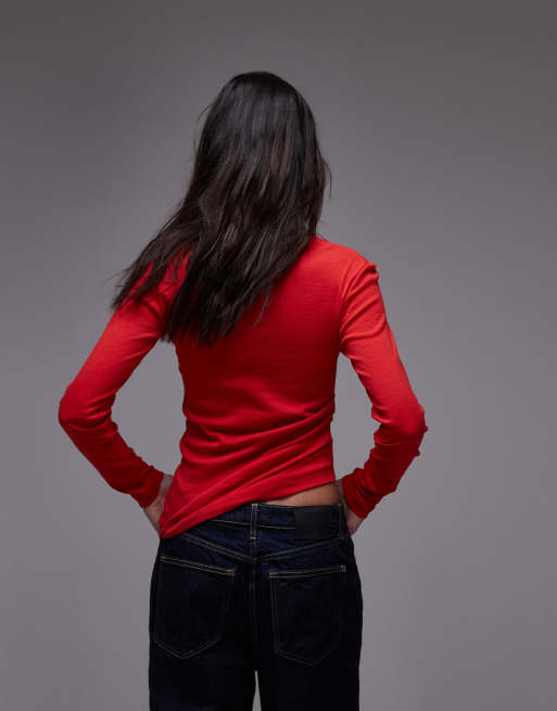 Top azul luminoso de manga larga con lateral recogido de Topshop, 3 de 4