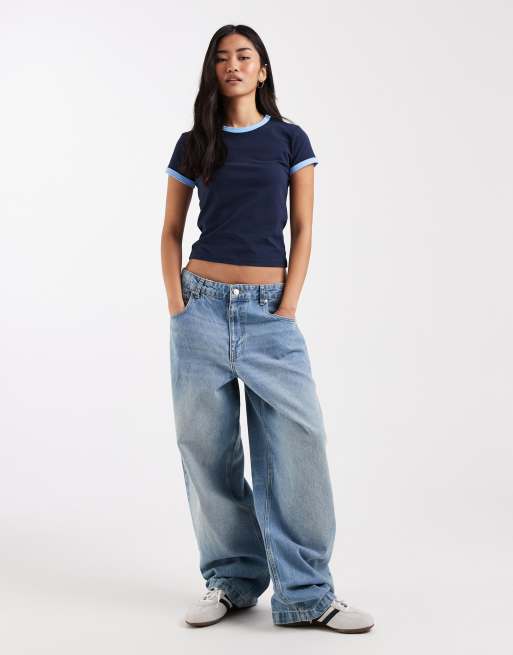 Top azul marino de manga corta con diseño encogido de ASOS DESIGN, 2 de 4