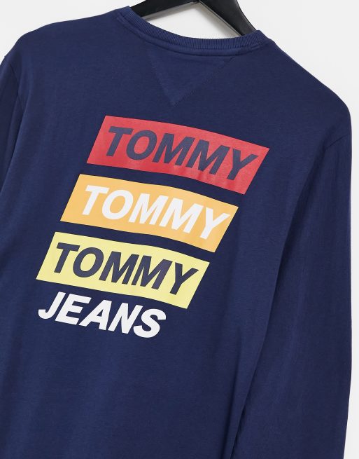 Top azul marino de manga larga con logo estampado en la espalda de Tommy Jeans, 3 de 4