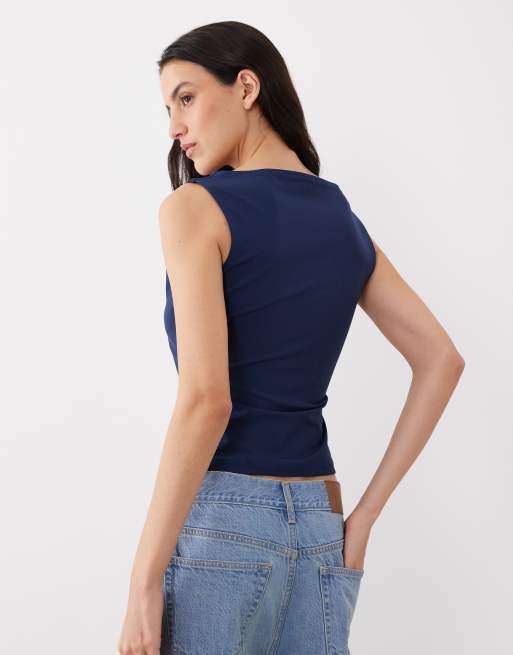 Top azul marino entallado con cuello barco de poliamida de ASOS DESIGN, 4 de 4