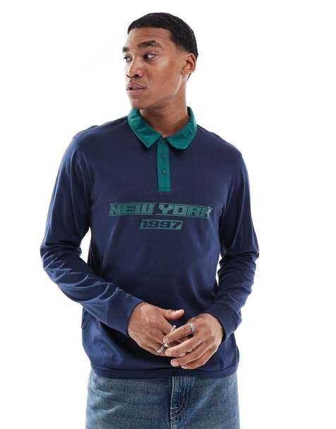 Top azul marino estilo polo de rugby de manga larga de Another Influence - view 1