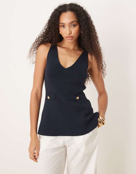 Top azul marino estructurado con sobrefalda y solapas de punto de ASOS DESIGN - view 1