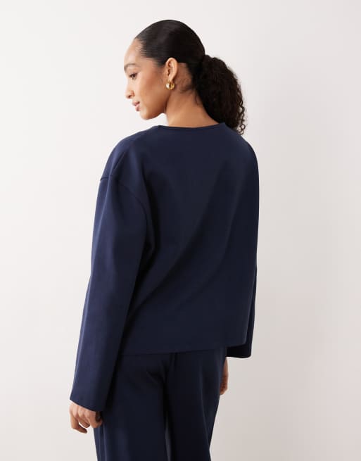 Top azul marino extragrande con detalle de lazadas de punto entrelazado de ASOS DESIGN (parte de un conjunto), 4 de 4