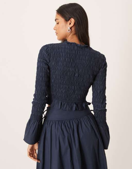 Top azul marino fruncido de manga larga de Glamorous (parte de un conjunto), 4 de 4