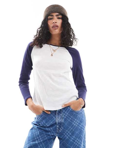 Top azul marino y blanco leche de coco de manga larga raglán de Cotton On - view 1