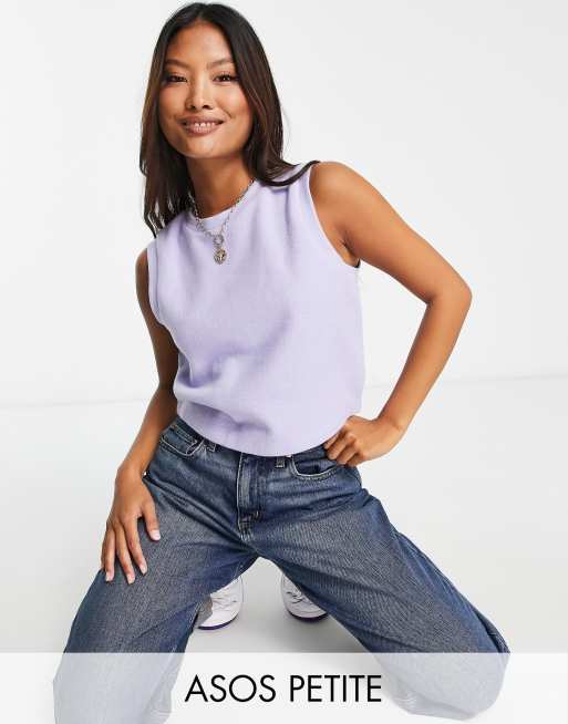 Top azul pálido sin mangas con efecto jaspeado de tejido supersuave de ASOS DESIGN Petite