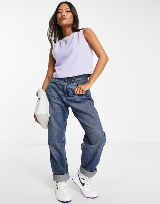 Top azul pálido sin mangas con efecto jaspeado de tejido supersuave de ASOS DESIGN Petite, 4 de 4