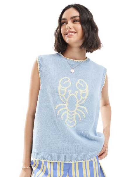 Top azul sin mangas con estampado de langosta de punto de ASOS DESIGN - view 1