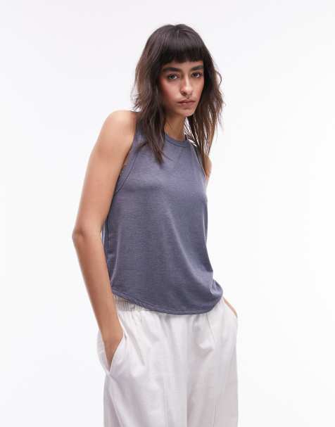Top azul suelto sin mangas de tejido suave de Topshop - view 1