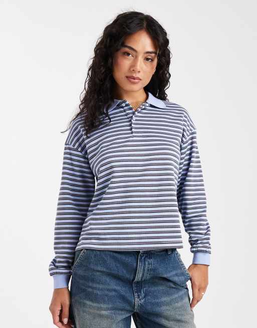 Top azul y gris a rayas de estilo rugby y manga larga de Brave Soul | ASOS