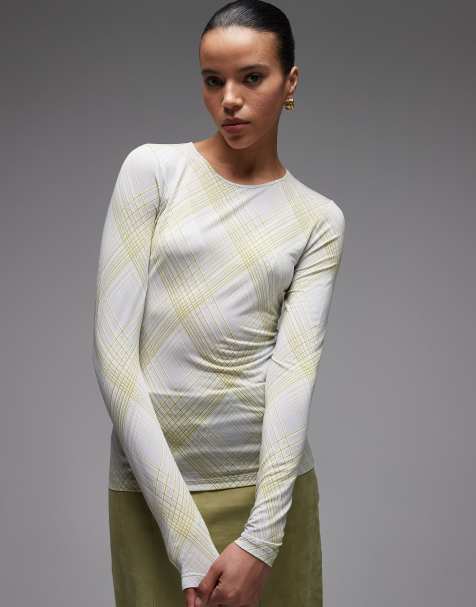 Top beis a cuadros de manga larga y corte slim con cuello ancho de & Other Stories - view 1