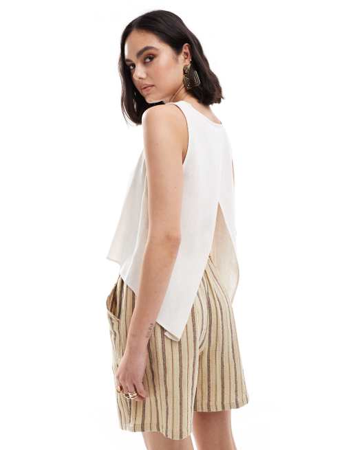 Top beis con espalda cruzada de lino de ASOS DESIGN