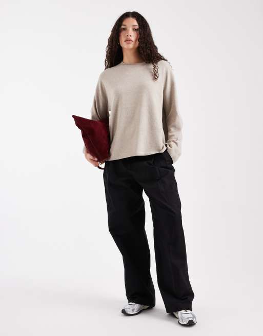 Top beis de corte cuadrado con cuello redondo de punto de ONLY, 2 de 4
