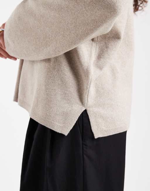 Top beis de corte cuadrado con cuello redondo de punto de ONLY, 3 de 4
