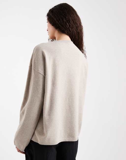 Top beis de corte cuadrado con cuello redondo de punto de ONLY, 4 de 4