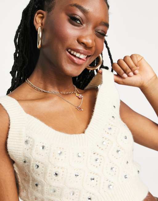 Top beis de tirantes de lana con pedrería de Miss Selfridge (parte de un conjunto), 2 de 4