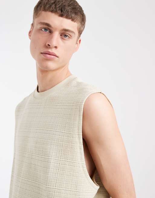 Top beis extragrande sin mangas de tejido grueso texturizado de ASOS DESIGN, 3 de 5