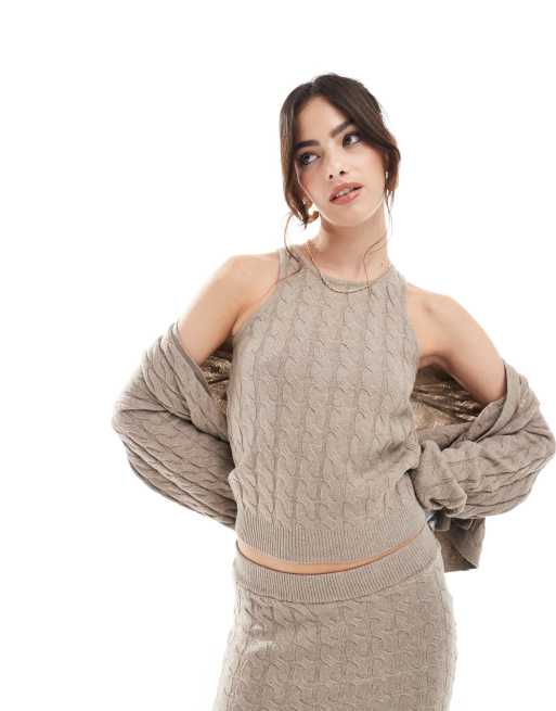 Top beis melange sin mangas de punto de ochos Aware de Vero Moda (parte de un conjunto)