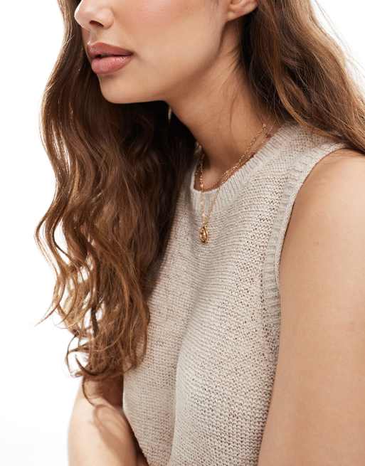 Top beis sin mangas de punto ligero de ONLY, 2 de 4