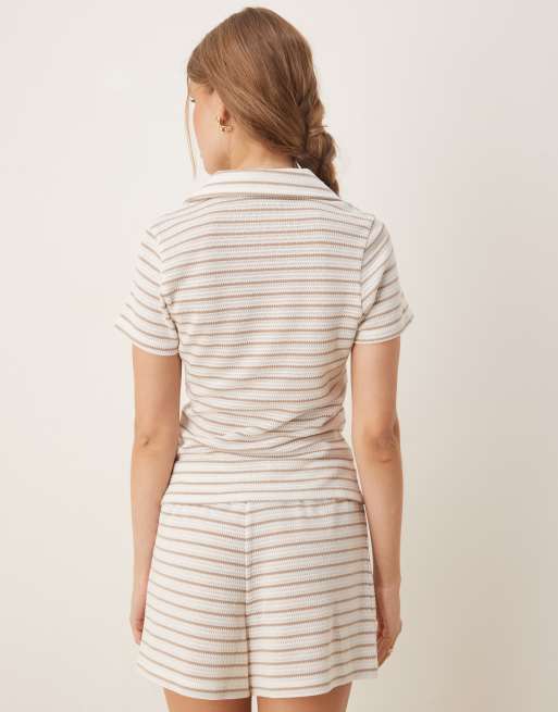 Top blanco a rayas de estilo rugby con diseño encogido de punto de ASOS DESIGN (parte de un conjunto), 3 de 4