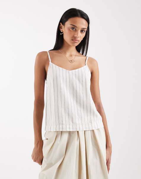 Top blanco a rayas de tirantes de mezcla de lino de JJXX - view 1