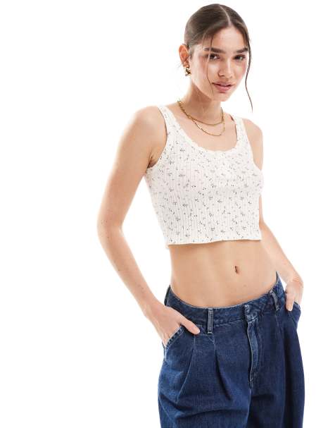 Top blanco abotonado con estampado floral de pointelle de New Look - view 1