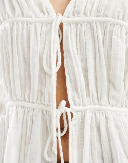Top blanco amplio de manga larga con lazadas de ASOS DESIGN, 3 de 4