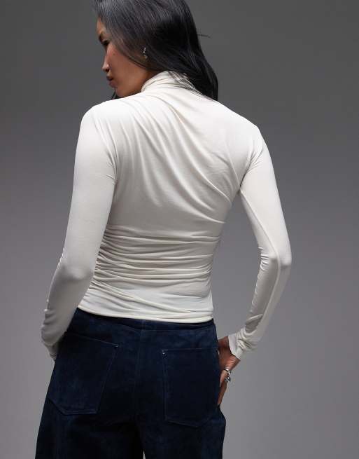 Top blanco asimétrico de manga larga y corte slim con cuello alto de & Other Stories, 3 de 4