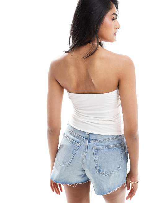 Top blanco ceñido con escote palabra de honor y diseño de dos capas de ASOS DESIGN, 4 de 4