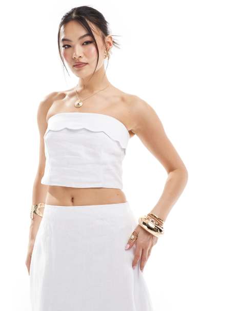 Top blanco con bordes festoneados de lino de Abercrombie & Fitch (parte de un conjunto) - view 1