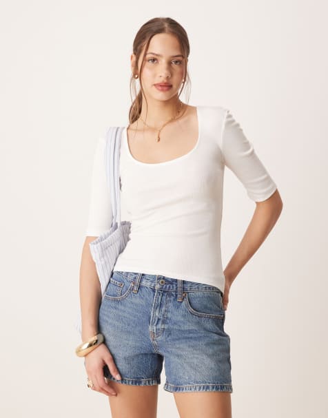 Top blanco con cuello ancho de canalé de AWARE - view 1