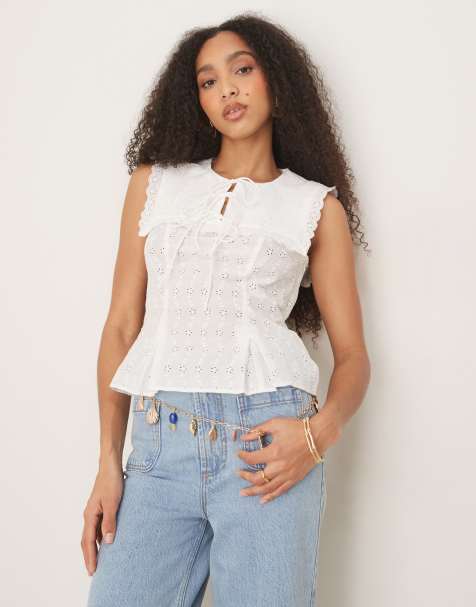 Top blanco con cuello cuadrado y detalle de solapas Bella de Nobody's Child - view 1