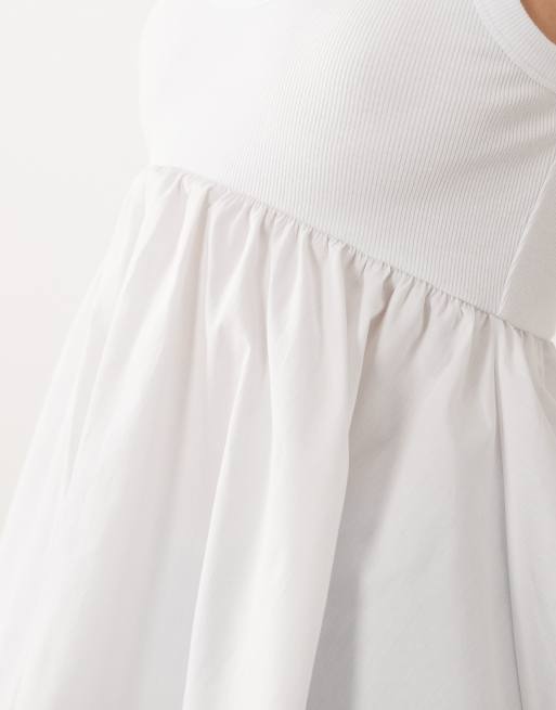 Top blanco con diseño híbrido de canalé, cuello de pico y bajo de popelina de ASOS DESIGN, 4 de 4