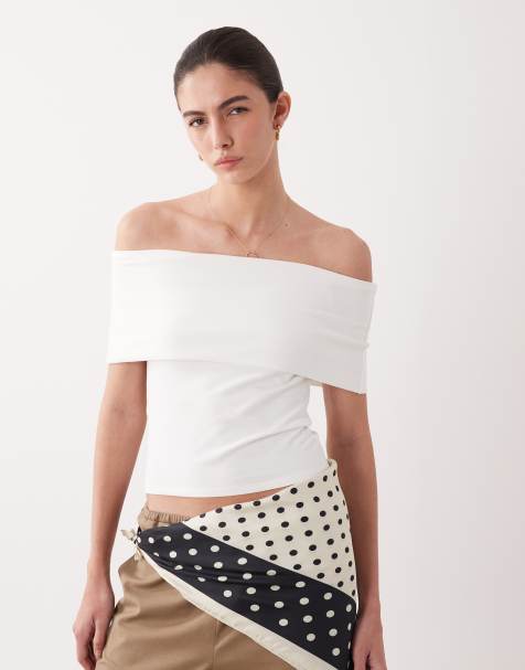 Top blanco con escote Bardot plegado de ASOS DESIGN - view 1