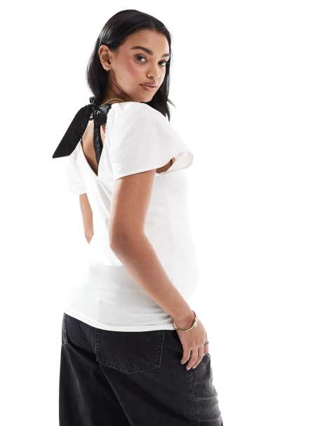Top blanco con lazo en la espalda de punto liso de Mamalicious Maternity - view 1