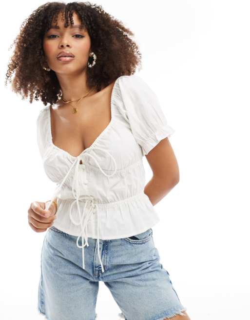 Top blanco con mangas abullonadas de ASOS DESIGN