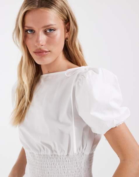 Top blanco con mangas abullonadas y cuerpo fruncido de ASOS DESIGN - view 1