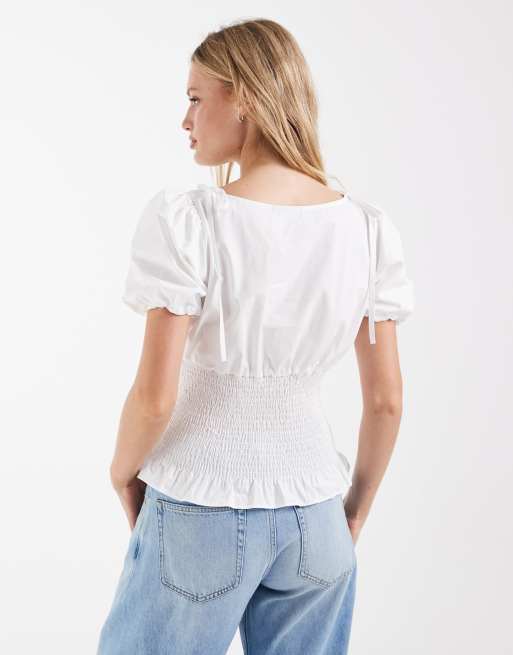 Top blanco con mangas abullonadas y cuerpo fruncido de ASOS DESIGN, 4 de 4