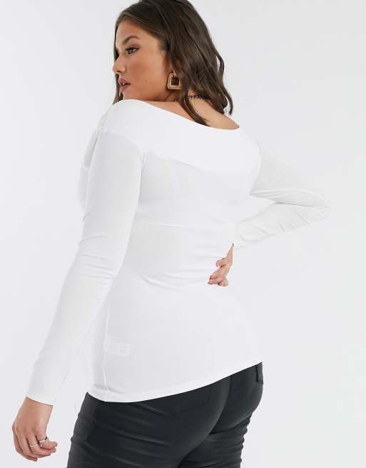 Top blanco Curve con escote Bardot con diseño cruzado exclusivo de ASOS DESIGN, 2 de 4